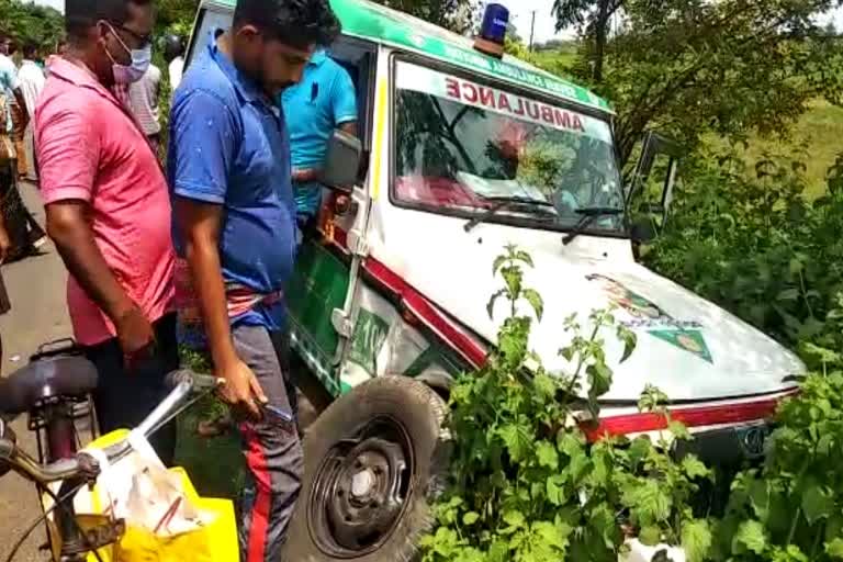 ambulance hit the car and the bike,  bike rider is serious