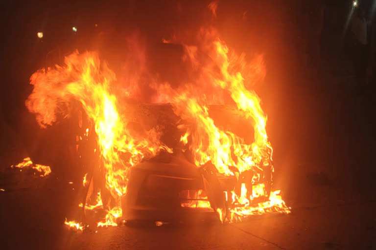 taxi caught fire