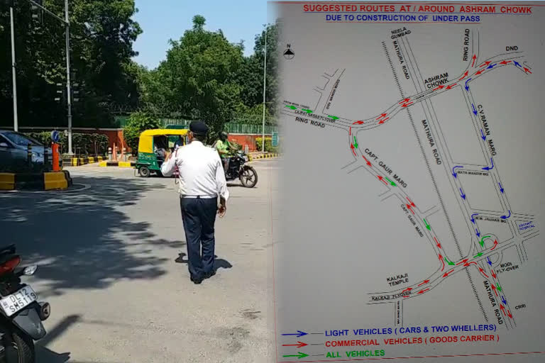 traffic diversion at Delhi ashram chowk