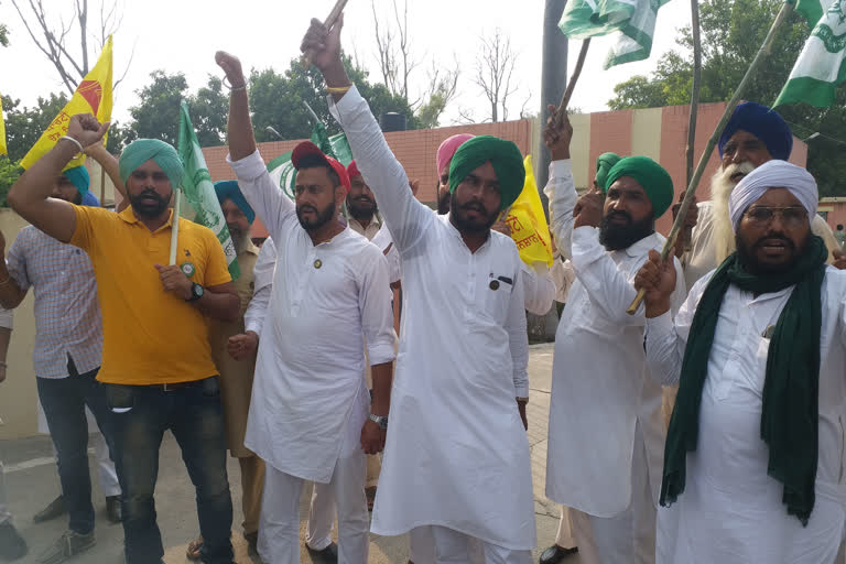 Farmers protesting against BJP holding press conference in favor of agriculture bills in barnala