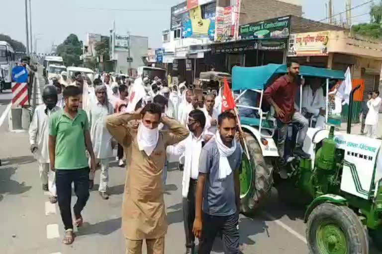 Farmers protest against agricultural bills in kaithal