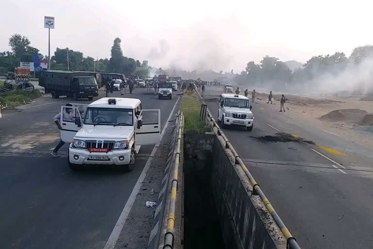 The protest site scene