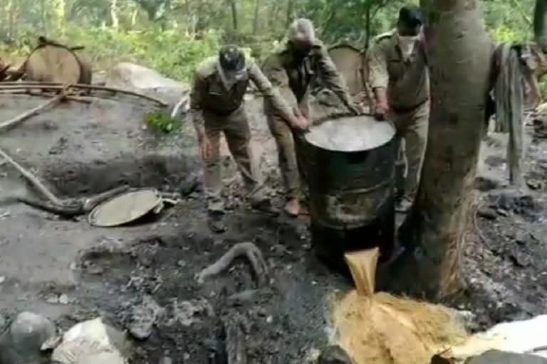 Forest department action against illegal liquor traders in forest of Tonka