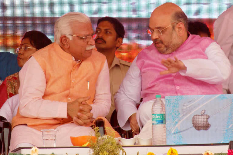 Khattar meets Shah  Haryana Chief Minister Manohar Lal Khattar  Union Home Minister Amit Shah  Dushyant Chautala's Jannayak Janata Party  ഹരിയാന  മനോഹർ ലാൽ ഖത്തർ  അമിത് ഷാ