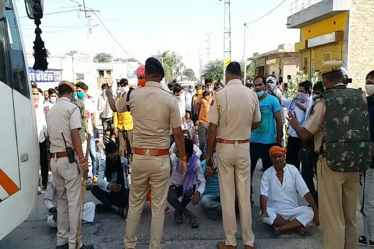 married woman murder in churu, protest outside of police station