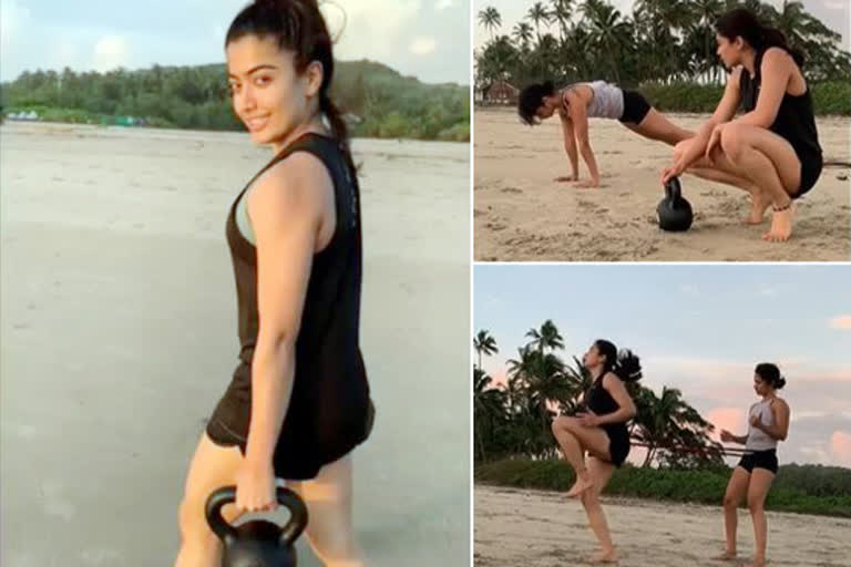 ACTRESS RASHMIKA BEACH WORKOUT VIDEO