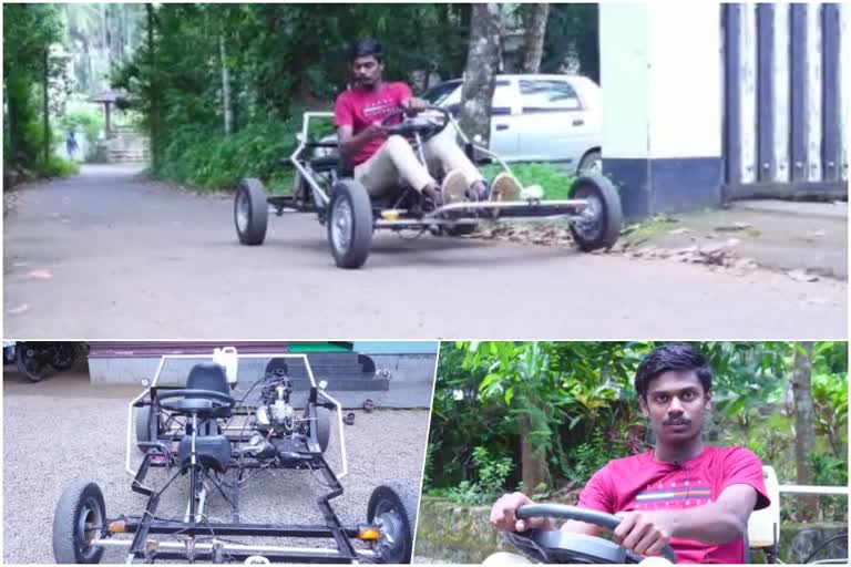 Student builds car News  Student builds car with bike engine in Malappuram  Student builds car in Malappuram  വിദ്യാര്‍ഥി കാര്‍ നിര്‍മിച്ചു  ബൈക്ക് എന്‍ജിന്‍ ഉപയോഗിച്ച് കാര്‍ നിര്‍മിച്ച് വിദ്യാര്‍ഥി  പരിയാപുരത്തുകാരന്‍ മുഹമ്മദ് ഷിബിന്‍