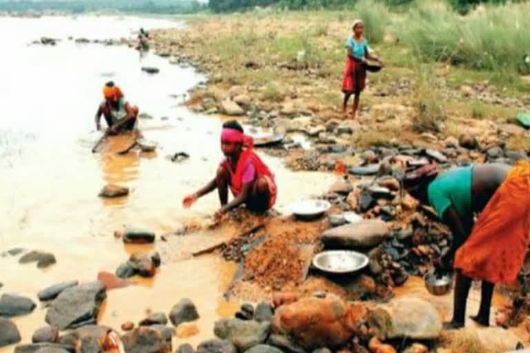 women are picking up gold from subarnarekha river at jamshedpur, news of swarnarekha river jamshedpur, Gold particles of Swarnarekha river, जमशेदपुर स्वर्णरेखा नदी से निकलता है सोना, स्वर्णरेखा नदी जमशेदपुर से निकलते हैं सोने के कण