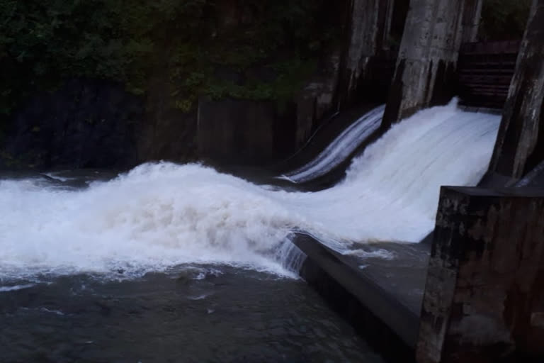 flood water released from pederu, konam water falls