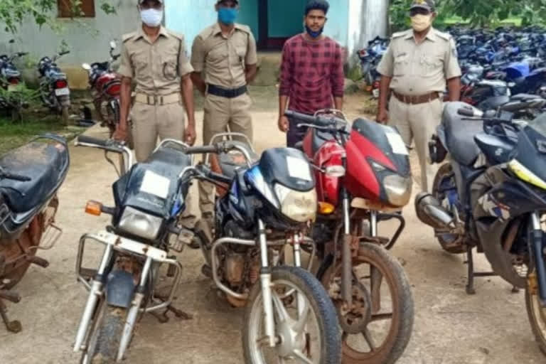 Nayagarh police have arrested a man with five stolen bikes