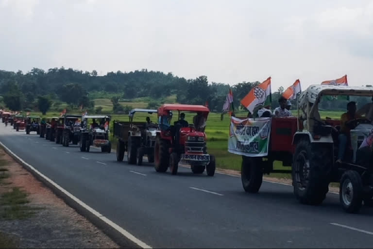 congress biggest protest against the farmers bill in pratappur of surajpur