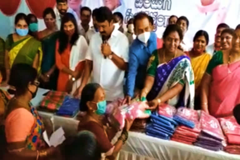 Bathukamma saree distribution by minister talasani at ameerpet