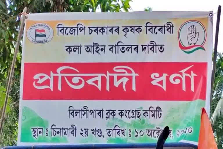 Congress protest against farm bill bilasipara dhubri assam etv bharat news