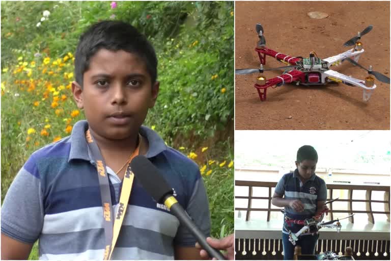 student constructs drone observing farm  drone construction 9th standard student  idukki elephant attack  student constructs drone  ഉടുമ്പന്‍ചോലയില്‍ കാട്ടാനശല്യം  ഡ്രോണ്‍ നിര്‍മാണം  ഒന്‍പതാം ക്ലാസുകാരന്‍ ഡ്രോണ്‍ നിര്‍മിച്ചു