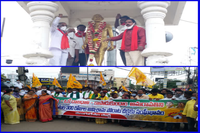 tdp followers protest about three capital system in nellore district