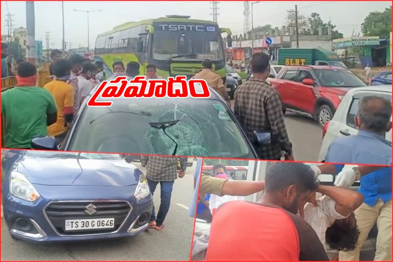 A car that collided with a person crossing the road