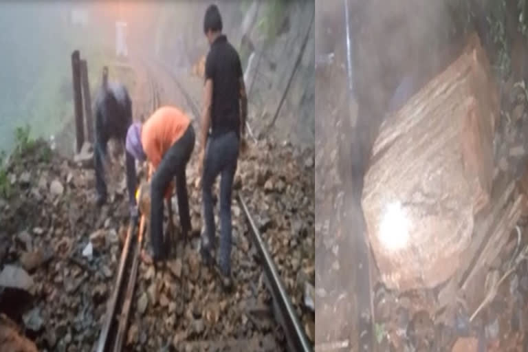 Broken landslides on a railway track near Araku — temporary transport stopped