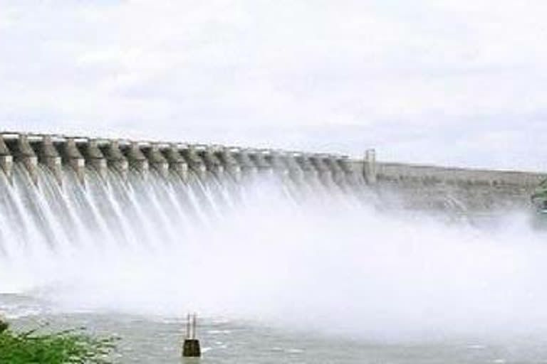 Floodwaters overflowing Nagarjunasagar