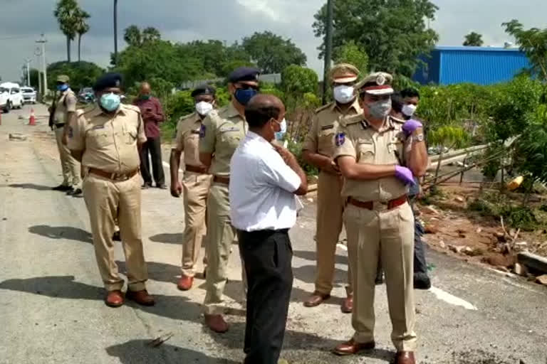 Rachakonda CP inspecting the damaged national highway at inamguda in rangareddy district