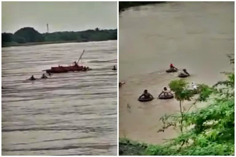 Youths entered  Bhima river to catch boat in vijayapura