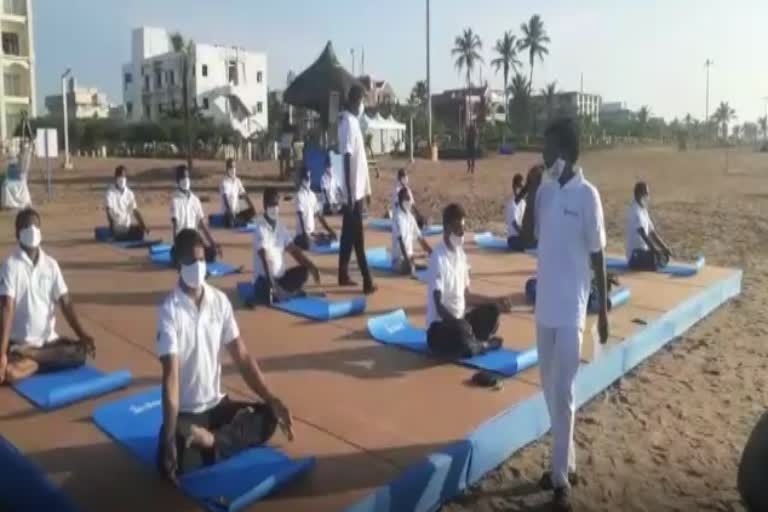 yoga practice program has been organized in puri Blue-Flag Beach