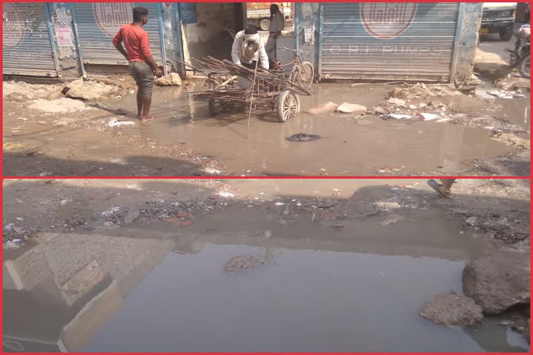 water logging in ratiya marg of sangam vihar even after the end of rainy season