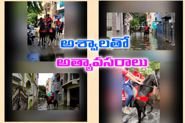 hyderabad flood people help to daily needs with Horses in tolichowki