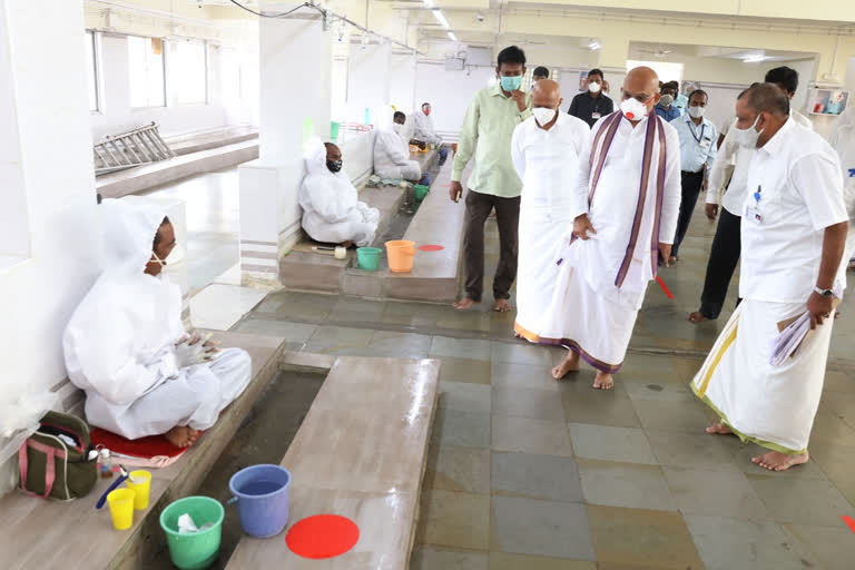 TTD New WO Jawahar Reddy examining Kalyanakatta in thirumala