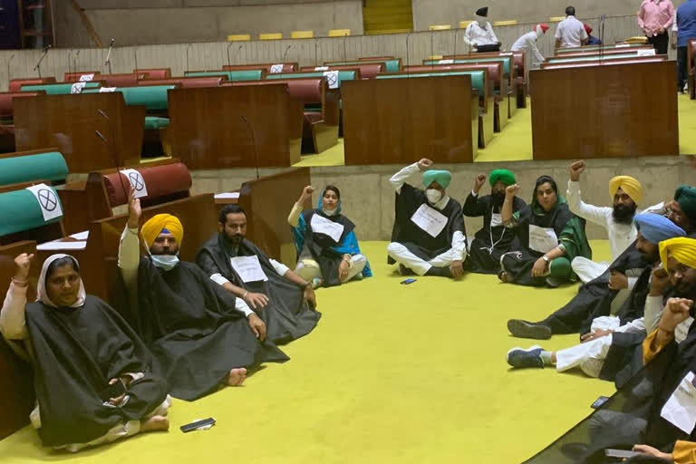 AAP MLAs holding agitation in the Assembly