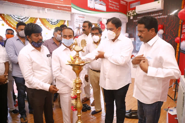 Minister eetela rajendar opened the air conditioners showroom in hyderabad