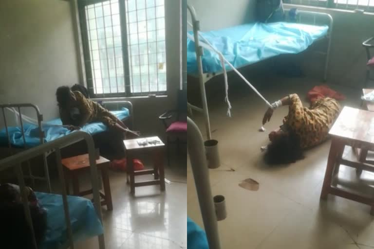 thrissur medical college covid patient  thrissur medical college covid patient fell from bed  കൊവിഡ് രോഗിയെ കെട്ടിയിട്ടു  തൃശൂർ മെഡിക്കൽ കോളജ്  വൃദ്ധ കട്ടിലിൽ നിന്നും വീണു  തൃശൂർ മെഡിക്കൽ കോളജ് അനാസ്ഥ  covid patient fell from bed  covid patient tied in hospital