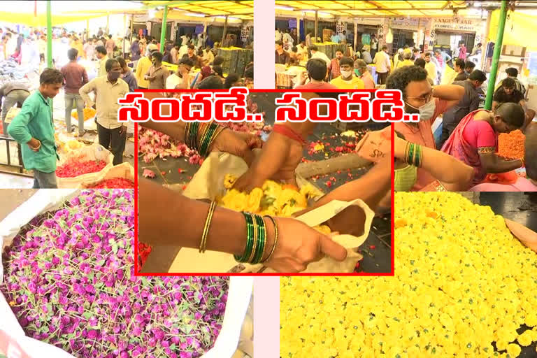 all flower markets crouded with customers on behalf of dussehra