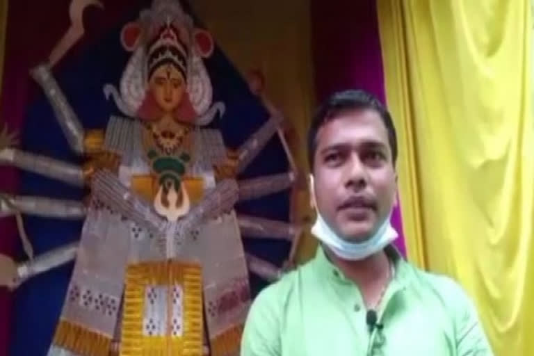 Assam artist creates Durga idol using medical waste