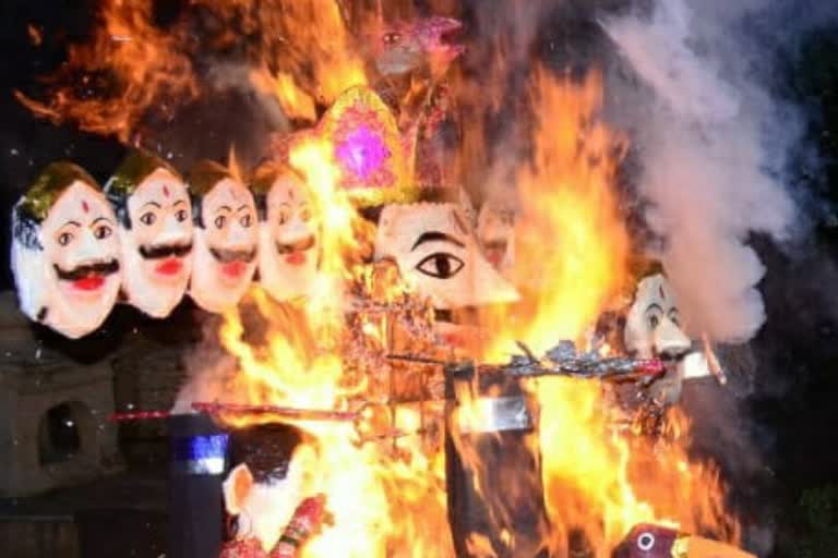 Burning of the symbolic statue of Ravana