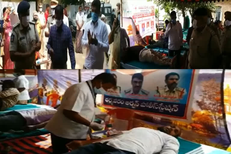 Police set up a blood donation camp in Dharmavaram