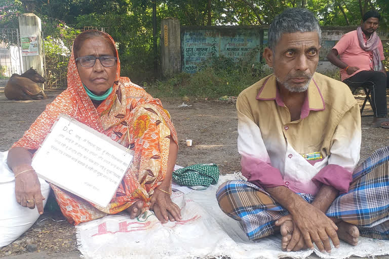 widow woman sitting on dharna with divyang brother