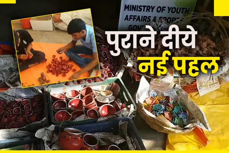 students recycled used diya to sell in diwali in chandigarh