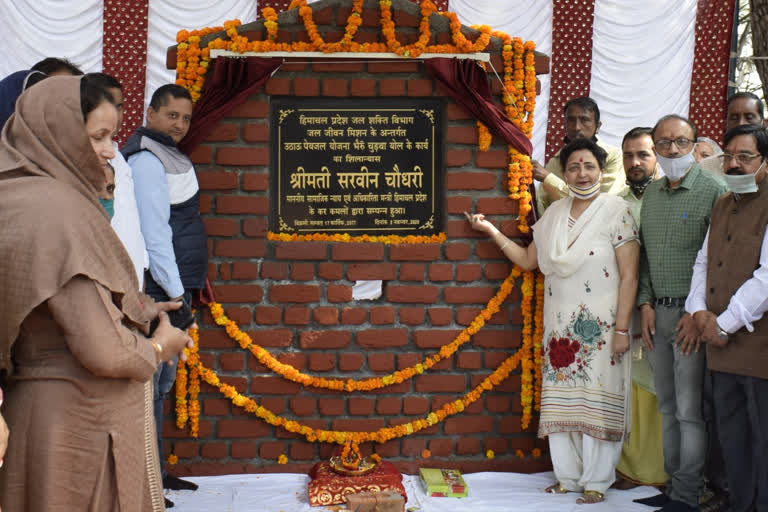 Sarveen Chaudhary  lays foundation stone for drinking water scheme in Nerti