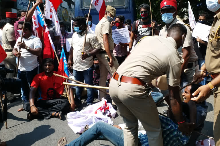 aiyf protest before puducherry governor office