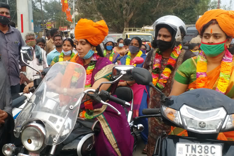 bjp two wheeler rally to support vel yatra