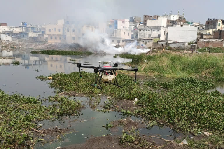 mosquito control by drone in shah hatim talab hyderabad