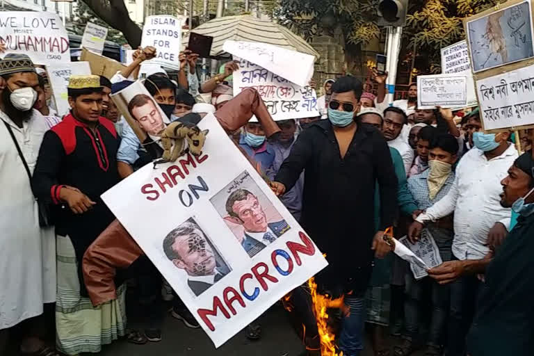 Massive protest against French President in Kolkata