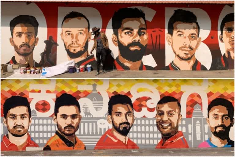 mysore-artist-badal-nanjundaswamy-draw-rcb-players-photos-on-wall