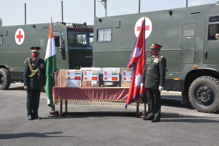 Naravane in Nepal  Indian Army Chief Nepal Visit  Naravane hands over medical equipment to Nepal Army  General MM Naravane  Bir Smarak  നേപ്പാൾ സന്ദർശനത്തിൽ ഇന്ത്യൻ ആർമി ചീഫ്‌ എംഎം നരവനേ  ഇന്ത്യൻ സൈനിക മേധാവി മെഡിക്കൽ ഉപകരണങ്ങൾ കൈമാറി  നേപ്പാൾ സന്ദർശനത്തിൽ ഇന്ത്യൻ സൈനിക മേധാവി മെഡിക്കൽ ഉപകരണങ്ങൾ കൈമാറി  രക്തസാക്ഷി സ്മാരകത്തിൽ നരവാനെ പുഷ്പചക്രം അർപ്പിച്ചു