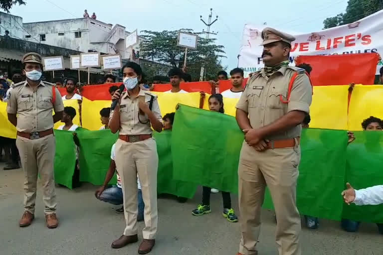 presentation with students on traffic rules at rajam srikakulam dist