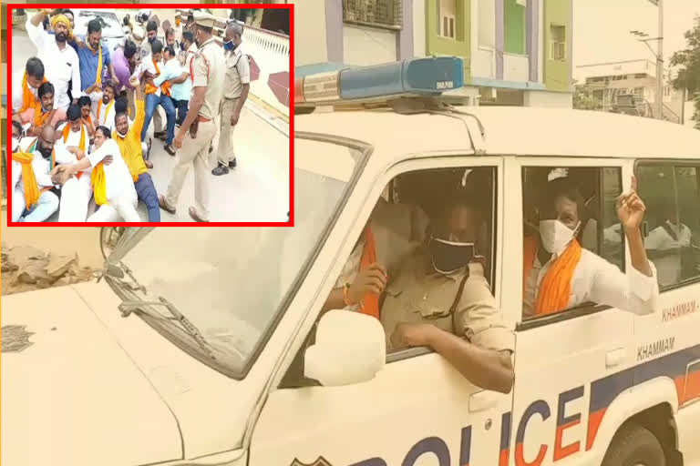 bjp protests against gangula srinivas dead in khammam district