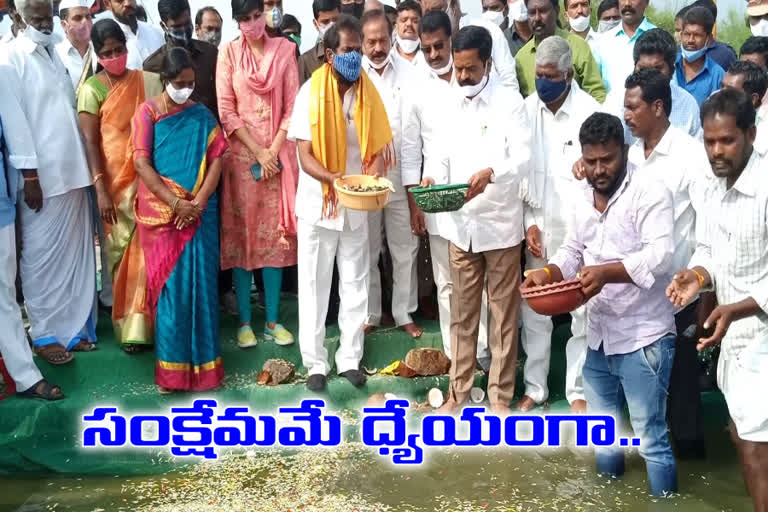 minister srinivas yadav who left the fishes in the backwaters of the Jurala at gaddampalli village