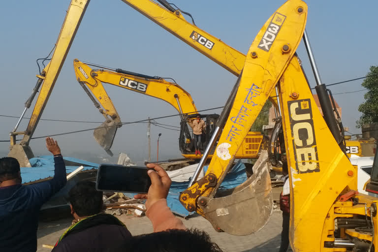 Indore District Administration today demolished an illegal construction belonging to Computer Baba