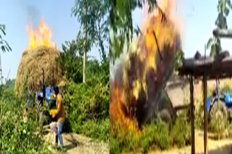 electric shock dried grass Burned at kummarikunta in mahabubabad district