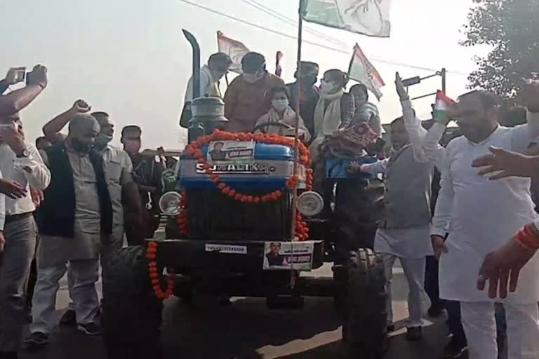 congress tractor rally against agricultural law in panipat